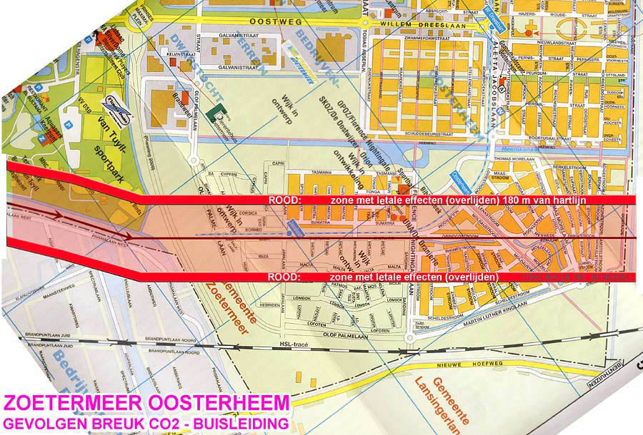 Zoetermeer van Tuyllpark men CO2-pijpleiding en risicogebied